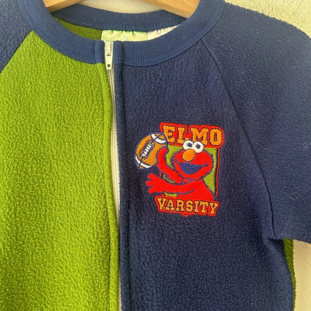 Vintage Sesame Street Kids 4T Elmo Embroidered ZipUp Sleep Pajama Footie